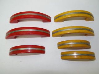 Vintage Lot Retro Red Yellow Plastic Metal Band Cabinet Furniture