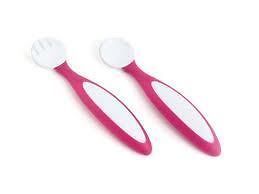 Boon Benders Adaptable Utensils, Fork Spoon Set Pink