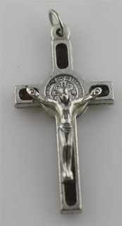 Vintage silver tone Christian Cross Jesus crucifx pendant charm black