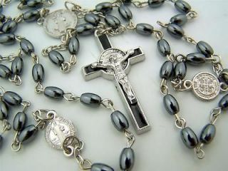 Hematite 6MM Beads Corded Hand Bible Rosary St Benedict Medal Center