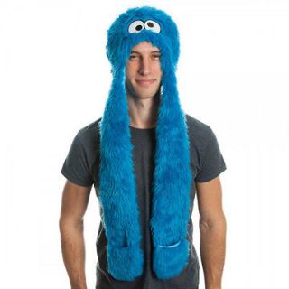 Sesame Street Cookie Monster Adult Snood Hat W/ Attached Scarf And