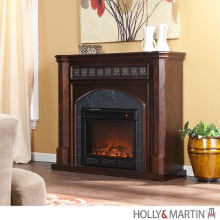 Belton Espresso Electric Fireplace Slate Mantel TV Stand Remote Holly