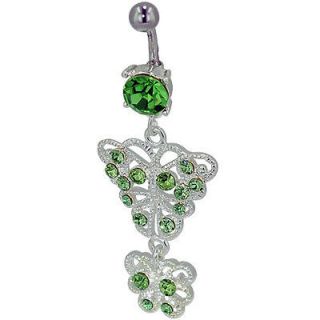 PUGSTER BELLY BUTTON RING GREEN DANGLE MOTHER AND DAUGHTER G86
