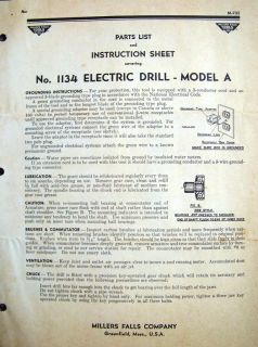 FALLS No. 1134 ELECTRIC DRILL MODEL A INSTRUCTION & PARTS LIST
