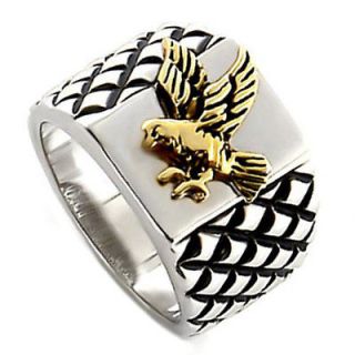 Flying Eagle 18kt Gold & Rhodium Plated Mens Ring New