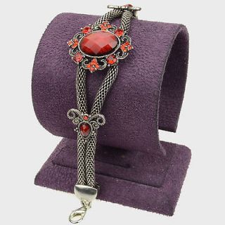 Smoky Tibet Silver Vintage Style CZ Gem Crystal Link Bangle Bracelet