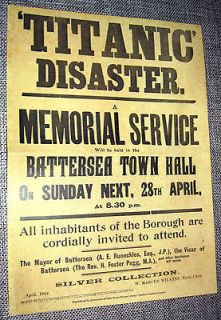 RMS TITANIC Memorial Service Poster Leaflet Flyer Battersea London