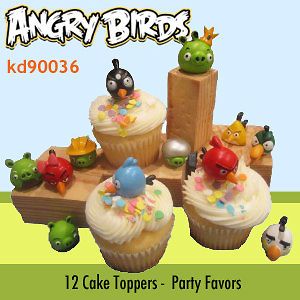12 Angry Birds Figure Birthday Party Cake Cupcake Toppers Decorations