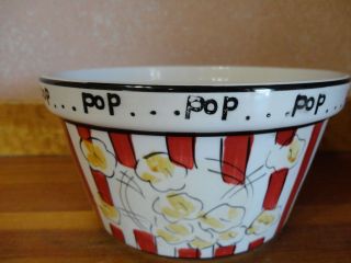 Everybody Loves Popcorn Single Serving Bowl Pop Pop Ceramic Red Stripe