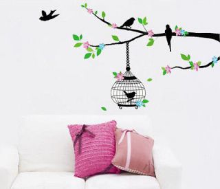 Newly listed A Tree Green Pink Bird Cage Removable Wall Decals Vinyl