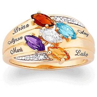 Marquise Gold Plated Mothers Name Birthstone Ring   2   6 Stones