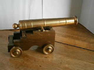 Vintage Heavy Brass Cannon in Carriage 7 Inches Long