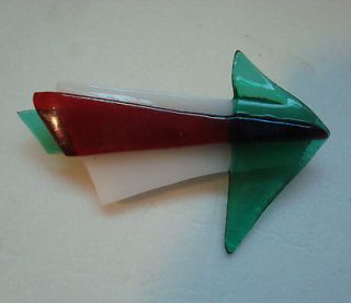 Modern Glass Arrow Pin Brooch Emerald Green Ruby Red White Layers 2.5