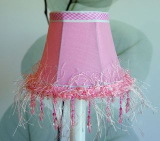 Set of 2 Pink Beaded Trim Chandelier Clip on mini Shades