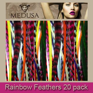 Coloured 20 Pack  Real Feather Hair Extensions Whiting Grizzly Saddle
