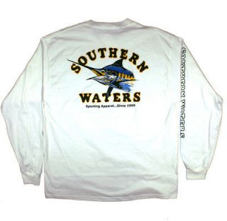 Southern Waters L/S Blue Marlin Tee, White, Tide, Marsh