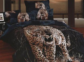 Blue Leopard Print Quilt Duvet Doona Cover Bed Cotton Queen Size Set