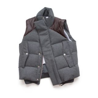MONCLER GAMME BLEU THOM BROWNE WOOL & WAXED COTTON DOWN FILLED GILET