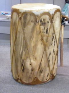 Pow Wow Drum Fantastic Sound Tree Trunk Cow Hide Two Handles Beater