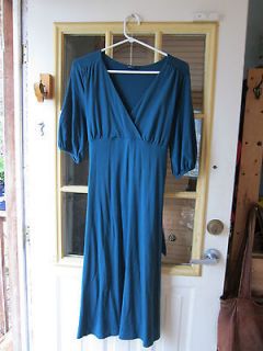 GAP Maternity teal blue bubble sleeve v neck jersey dress with tie