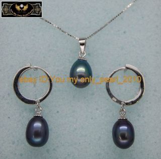 MP Fine 8 9mm AAA+black pearl jewelry set 925S chain