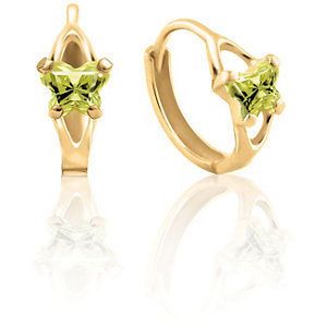CZ AUGUST Birthstone Hoop Earrings 14k Yellow Gold Butterfly Jewelry