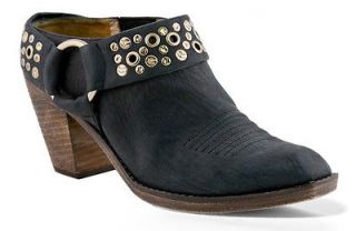 LUCCHESE KYLIE WOMENS BLACK HARNESS MULES SHOES WESTERN FASHION $250