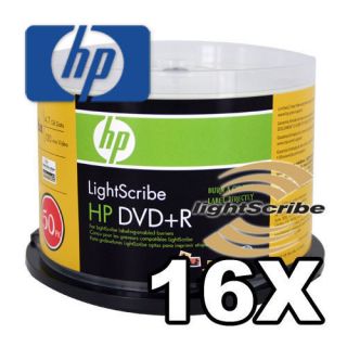 100 HP 16X DVD+R Lightscribe Blank Media in Cake Box