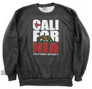 California Bear Crew Neck Sweat Shirt Charcoal Cali Republic BABA