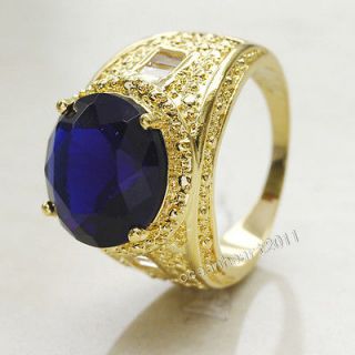 Handsome Mens 15ct Blue sapphire 18K Yellow Gold Filled Ring Size 10