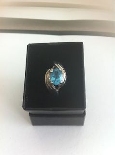 NEW STERLING SIVER 925 RING WITH GENUINE BLUE TOPAZ STONE SIZE 7
