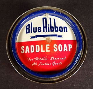 BLUE RIBBON SADDLE SOAP EMPTY TIN SHOE LEATHER COTTAGE DISPLAY RED