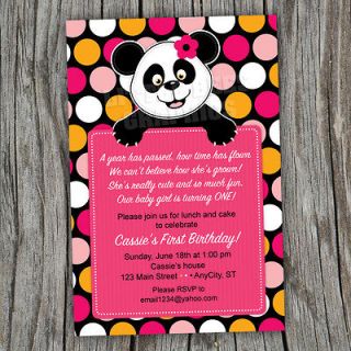 Pretty Panda Bear Printable Baby Shower or Birthday Invitations    Any