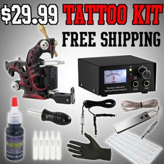 NEW Tattoo Kit Machine Gun Grip Power Supply Foot Pedal Needle