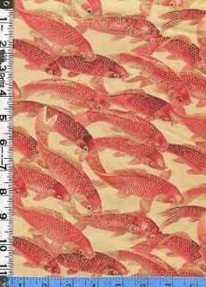 Fabric A132 Kaufman GEISHAS TREASURE KOI FISH WITH GOLD natural