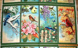 of the Season Cardinal Hummingbird Blue Jay Christmas Fabric LG Panel