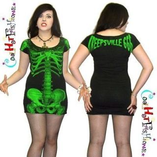 Kreepsville 666 Black PURPLE Skeleton Tunic Dress Top Goth Psychobilly