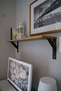 Rustic wooden Country style shelf with 2 industrial style iron