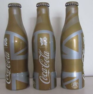UK OLYMPICS 2012 ~ 3 off GOLD FLAG BOTTLES ~ LIMITED ~FULL ~PERFECT