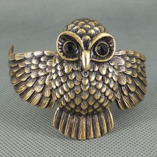 Bronze Spread Wings Black eyes Owl Cuff Bracelet Bangle