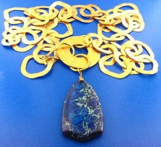 Exclusive Solid Brass Necklace w/ Blue Imperial Jasper