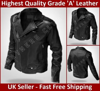 Mens ROCKER Black Vintage BRANDO Motorcycle Slim Fit Bikers Leather