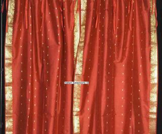 Brown Art Silk Tab Top Sari saree Curtain Drape Panel Custom Made
