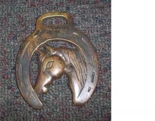 Antique HORSE HEAD HARNESS BRASS HORSESHOE BRIDLE OLD ROSETTE ORIGINAL