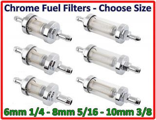 CHROME INLINE FUEL FILTER   CHOOSE SIZE 6MM 8MM 10MM UNIVERSAL