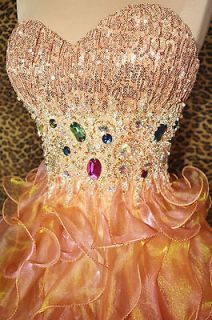 PEACH HIGH LOW PROM FORMAL EVENING PAGEANT WEDDING BALL GOWN DRESS