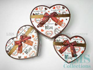 Cardboard gift box decors gift package brown bowknot heart shape GB 2