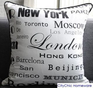 45cm TBL029 White & Black New York London city name cushion cover