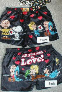 Snoopy Valentines Peanuts Boxer Shorts XL Extra Large Blue Satin Gift