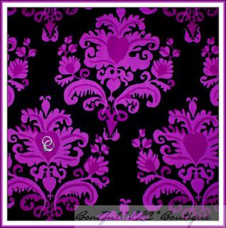 BonEful Fabric FQ Cotton Brocade Purple Black L Heart Scroll Swirl